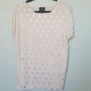 W5 Foiled Flamingo Novelty Print Oversized Summer short sleeve top small